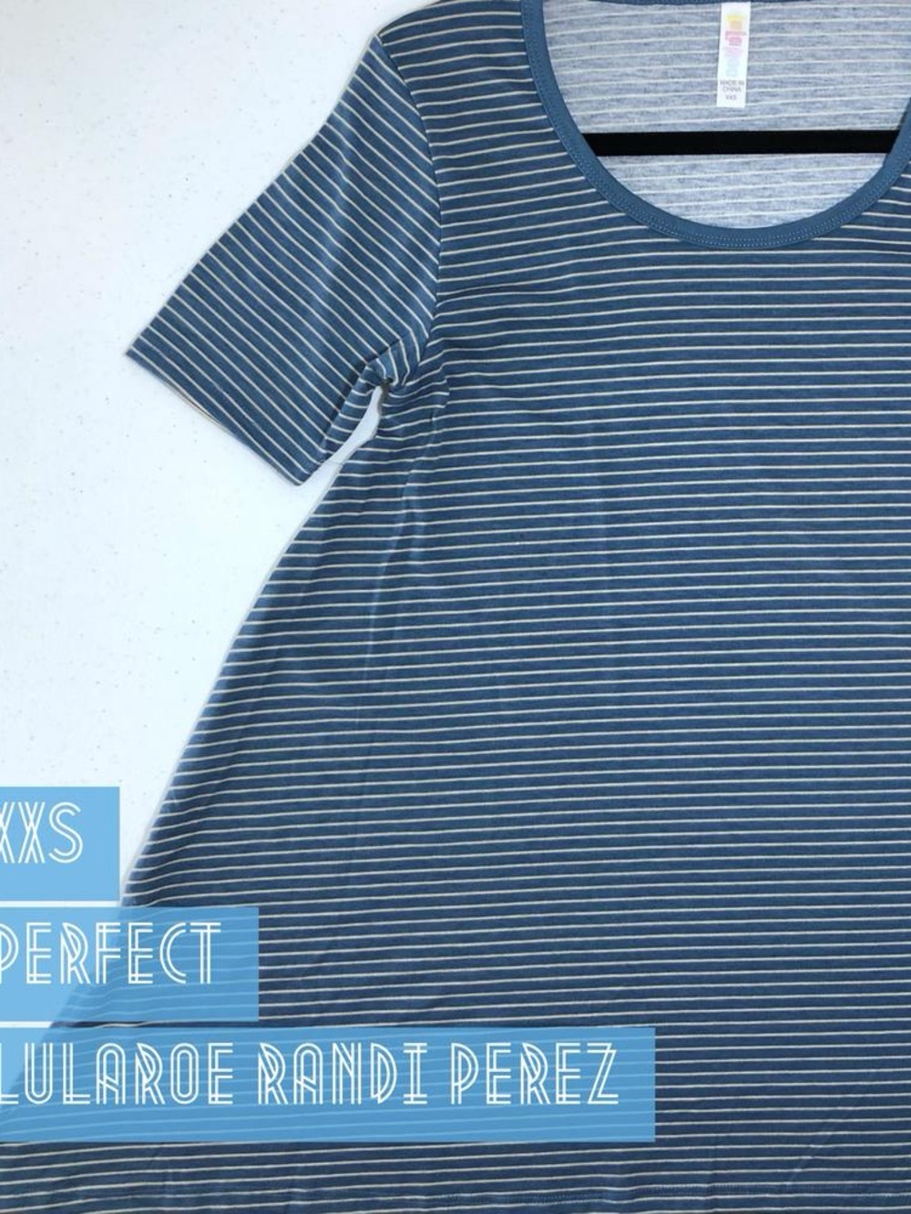 LuLaRoe Perfect Blue and White Striped Short Sleeve Tee